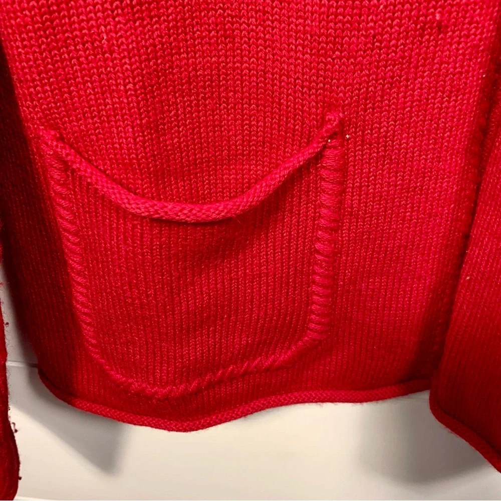 A. Giannetti Cardigan‎ Sweater Women Sz L Red 100% Merino Wool Collar Christmas - Picture 4 of 12
